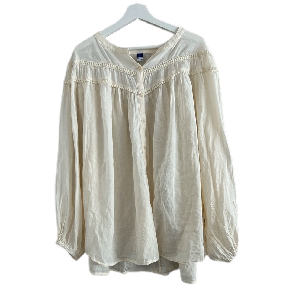Old Navy Cream Button-Front Peasant Blouse